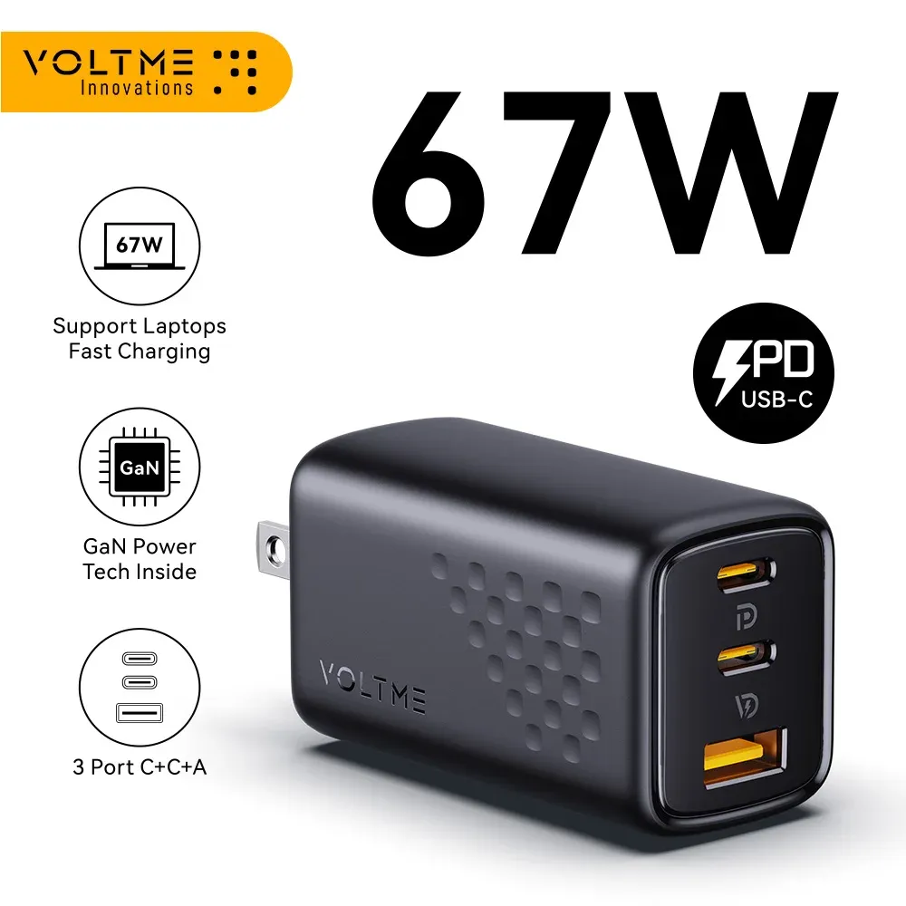 [Moedas R$ 35,38] Volme 67w Usb C Carregador De Parede Gan Compacto E Dobrvel Carregamento Rpido